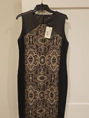 NWT Raoul Black and Gold Brocade Midi Dress Shift Dress Size 14